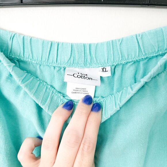 Hot Cotton Linen Outfit Set Blouse Crop Pants Blue Lagenlook Size XL Artsy - Picture 12 of 14
